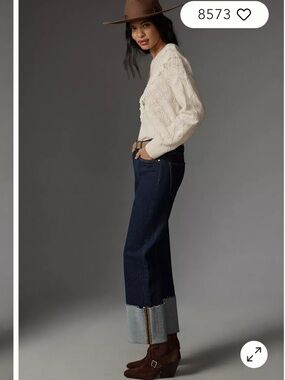 NWOT Anthropologie Pilcro Highrise Dark Blue Cropped Wide-Cuff Jeans.  Size 23